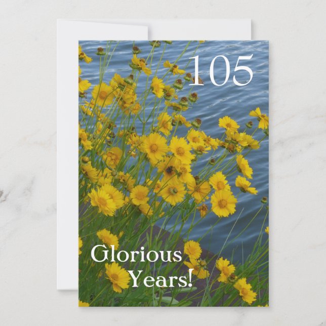 105th Birthday Celebration/Yellow Floral+Water Invitation (Front)