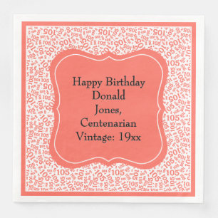 105th Birthday Coral/White Bracket Number Pattern  Napkin