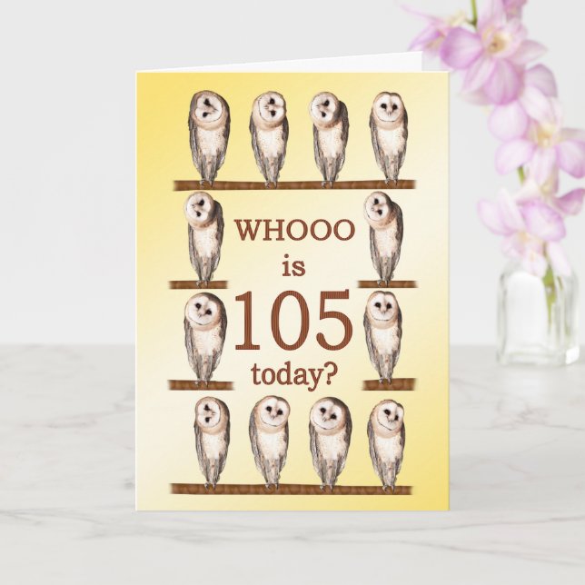 105th Birthday, Curious Owls Card (Orchid)