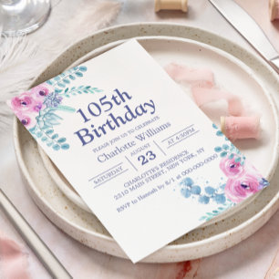 105th Birthday Floral Pink 105 Years Invitation