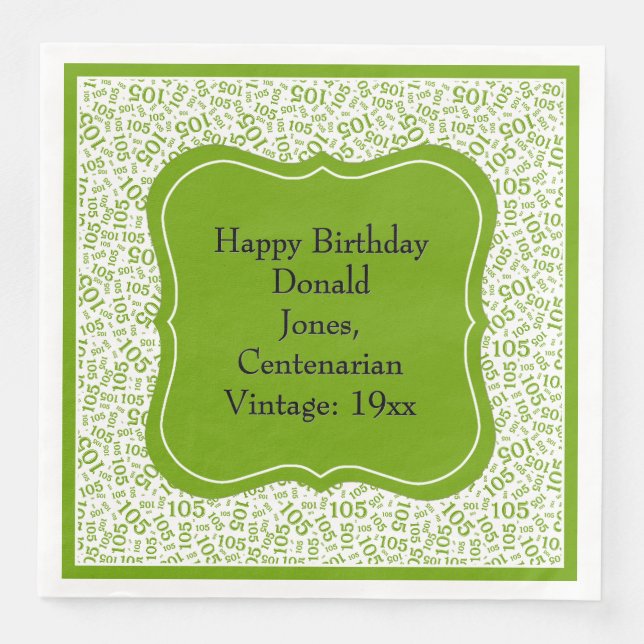 105th Birthday Green/White Bracket Number Pattern  Napkin (Front)