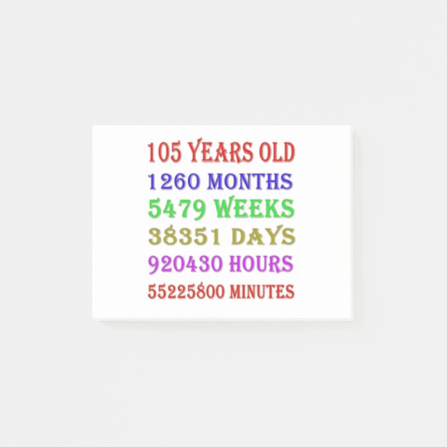 105th  Birthday Milestones Post-it Notes (Front)