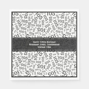 105th Birthday Modern Number Pattern Black/White Napkin