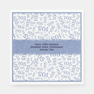 105th Birthday Modern Number Pattern Blue/White Napkin
