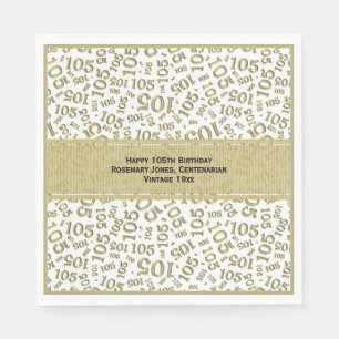 105th Birthday Modern Number Pattern Gold/White Napkin