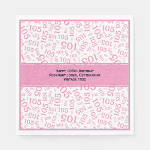 105th Birthday Modern Number Pattern Pink/White Napkin