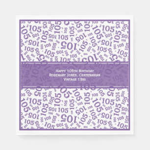 105th Birthday Modern Number Pattern Purple/White Napkin