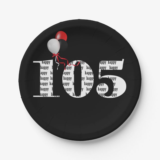 105th birthday party balloons paper plate (Front)