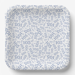 105th Birthday Party Blue/White Random Pattern Paper Plate