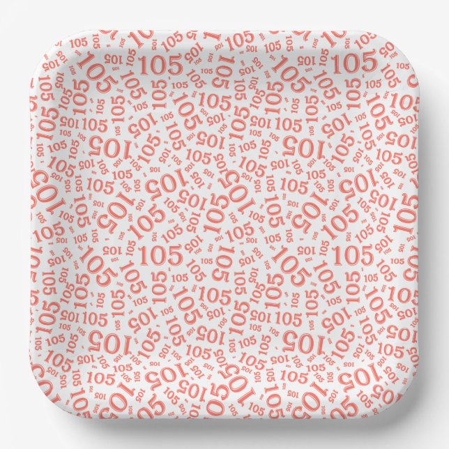 105th Birthday Party Coral/White Random Pattern Paper Plate (Front)