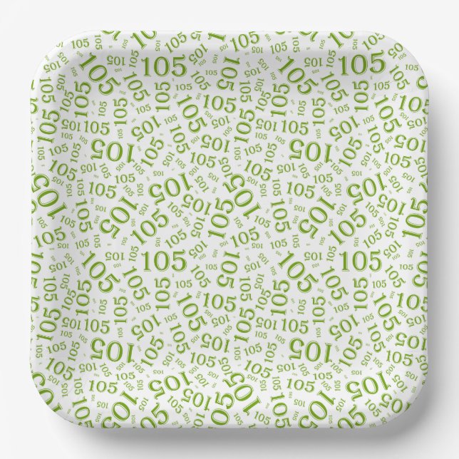 105th Birthday Party Green/White Random Pattern Paper Plate (Front)