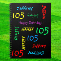 105th Birthday Party Guest Book, Name Black Spiral