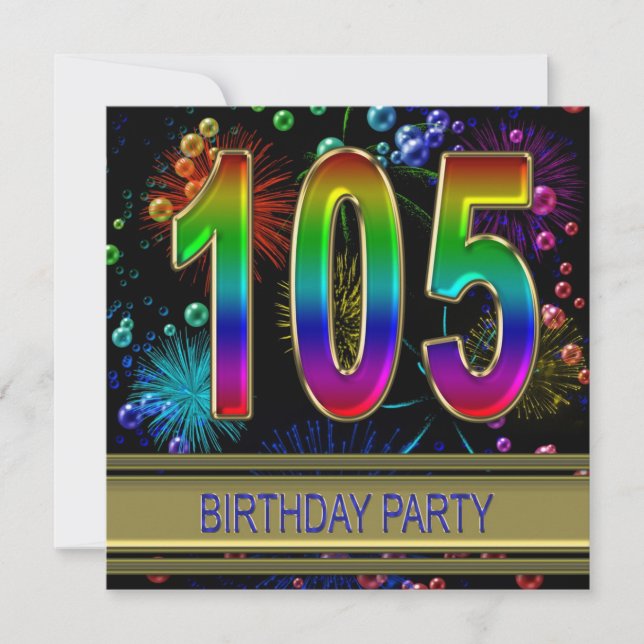 105th Birthday party Invitation with bubbles (Front)