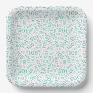 105th Birthday Party Teal/White Random Pattern Paper Plate