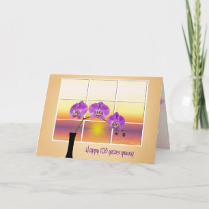 105th Birthday Pink Orchids in Window Card
