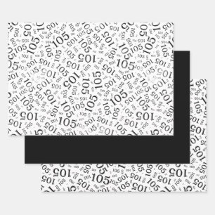 105th Birthday Random Number Pattern Black/White Wrapping Paper Sheet
