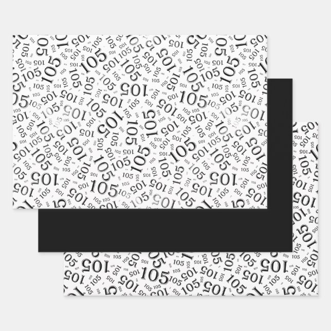 105th Birthday Random Number Pattern Black/White Wrapping Paper Sheet (Set)