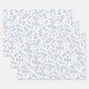 105th Birthday Random Number Pattern Blue/White Wrapping Paper Sheet