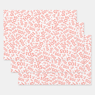 105th Birthday Random Number Pattern Coral/White Wrapping Paper Sheet