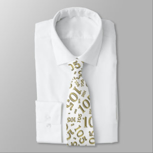 105th Birthday Random Number Pattern Gold/White Tie