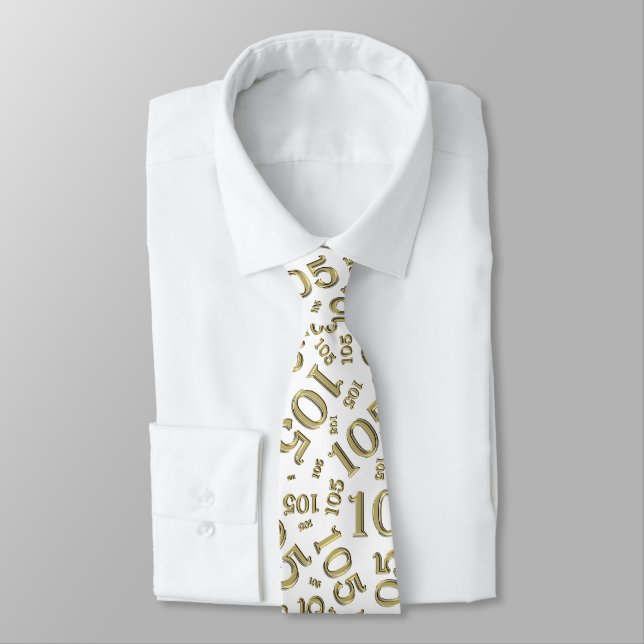 105th Birthday Random Number Pattern Gold/White Tie (Tied)