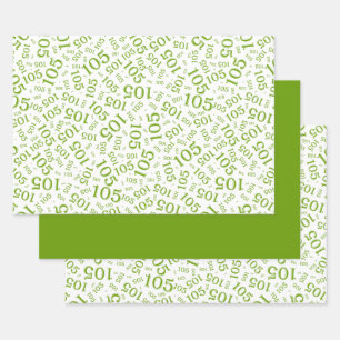 105th Birthday Random Number Pattern Green/White Wrapping Paper Sheet