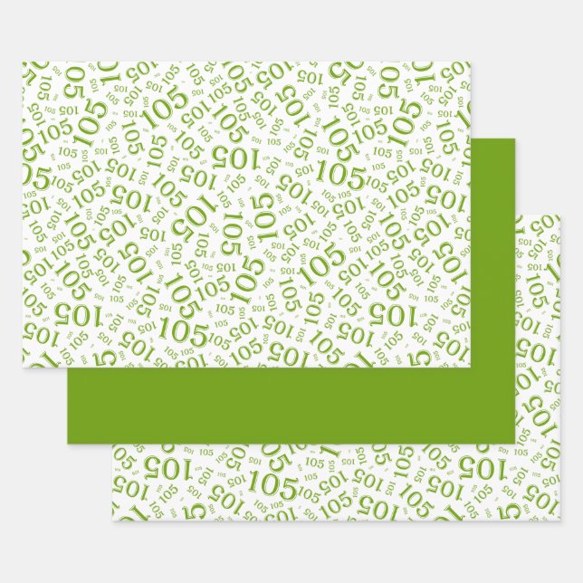 105th Birthday Random Number Pattern Green/White Wrapping Paper Sheet (Set)