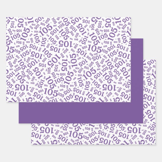 105th Birthday Random Number Pattern Purple/White Wrapping Paper Sheet (Set)