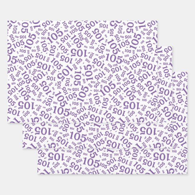 105th Birthday Random Number Pattern Purple/White Wrapping Paper Sheet (Set)