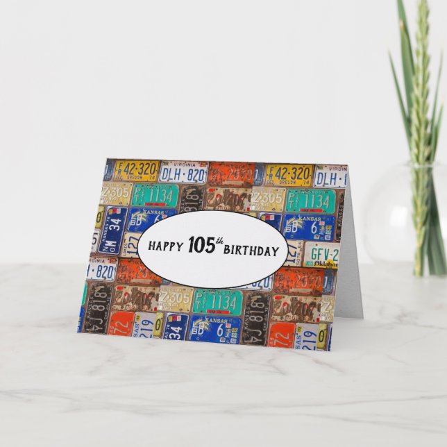 105th Birthday Rusty License Plates Card (Front)