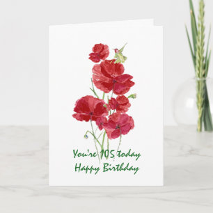 105th Birthday Watercolor Red Poppy Hummingbird Card