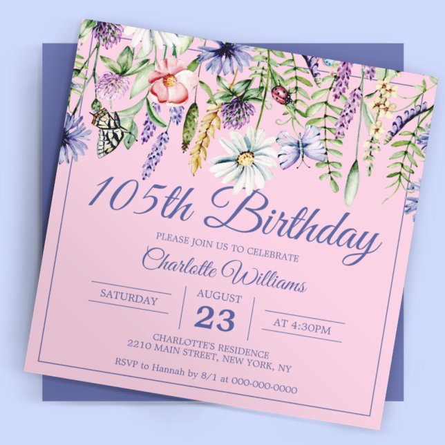 105th Birthday Wildflowers Pink 105 Years Invitation (105th Birthday Wildflowers Pink 105 Years Invitation
)