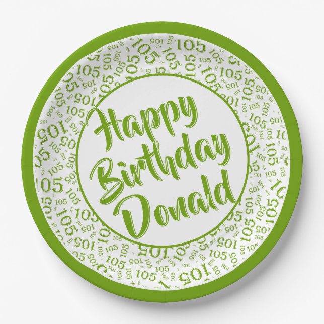 105th Party Random Number Pattern Green/White Paper Plate (Front)