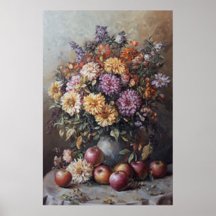 1069 Autumn Flowers And Apples Poster