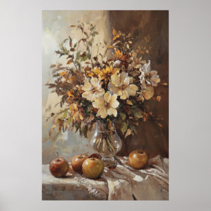 1070 Autumn Flowers And Apples Poster
