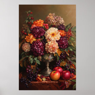 1073 Autumn Flowers And Apples Poster