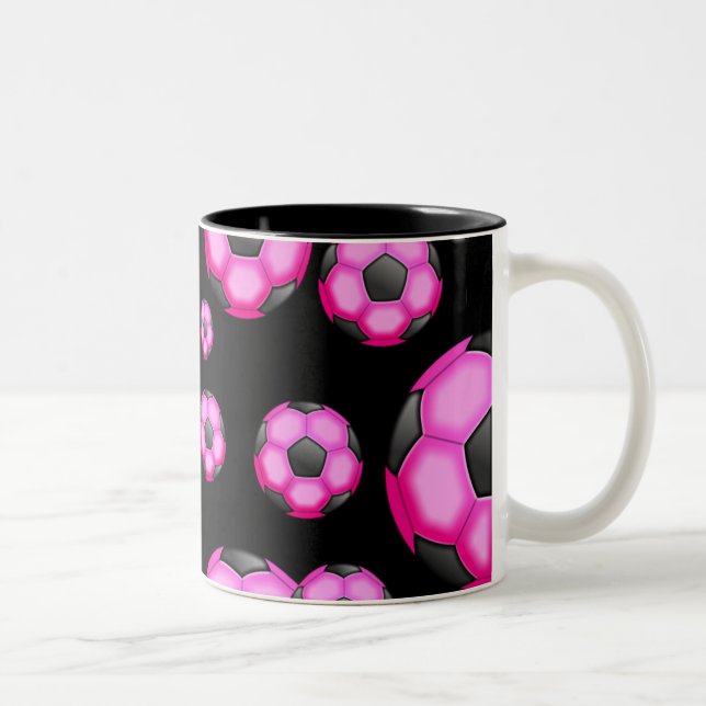 107 PINK SOCCER BALL SPORTS TEAM PATTERN WALLPAPER Two-Tone COFFEE MUG (Right)