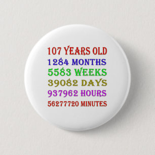 107th  Birthday Milestones 6 Cm Round Badge