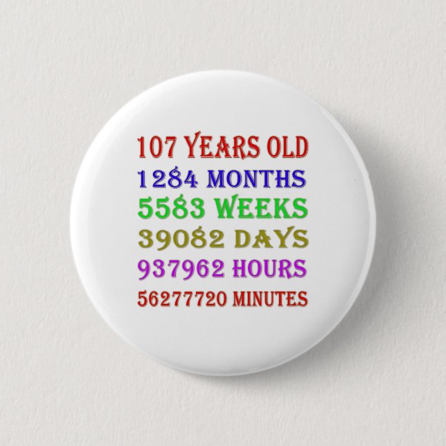 107th  Birthday Milestones 6 Cm Round Badge (Front)