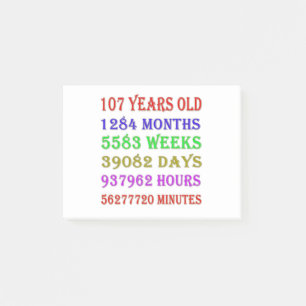 107th Birthday Milestones Post-it Notes