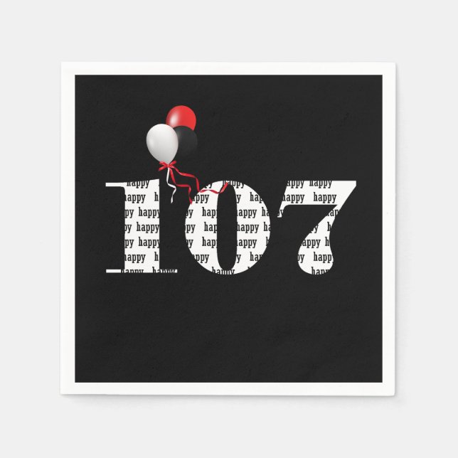 107th Birthday party balloons Napkin (Front)