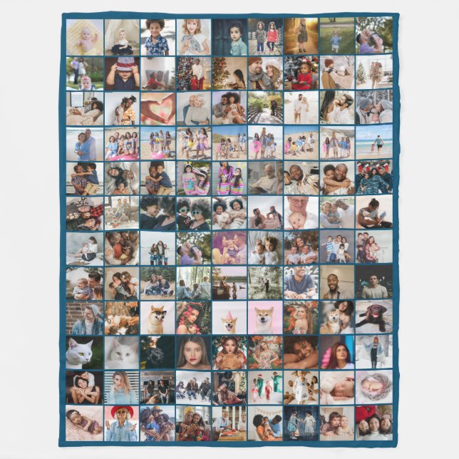 108 Photo Collage  Unique Personalised DIY Custom Fleece Blanket (Front)