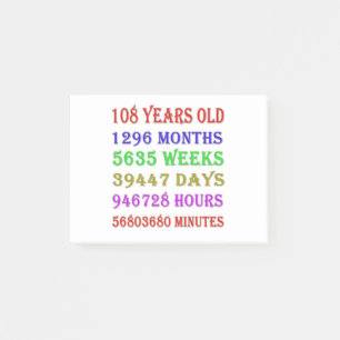 108th  Birthday Milestones Post-it Notes