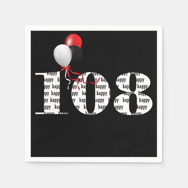 108th birthday party balloons napkin (Front)