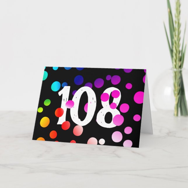 108th Birthday Rainbow Dots on Black Card (Front)