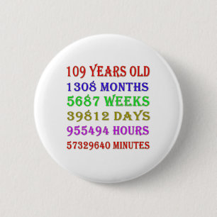 109th  Birthday Milestones 6 Cm Round Badge