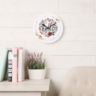 10.75" 'Hello' Boho Round Acrylic Wall Clock 