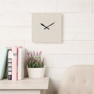 10.75" Ivory Polka Square Acrylic Wall Clock