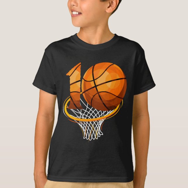 10 Basketball Theme Birthday Party Celebration T-Shirt (Front)