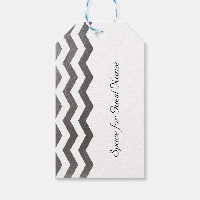 10 Bilingual Chic Silver Chevron Guest Name Tag (Front)